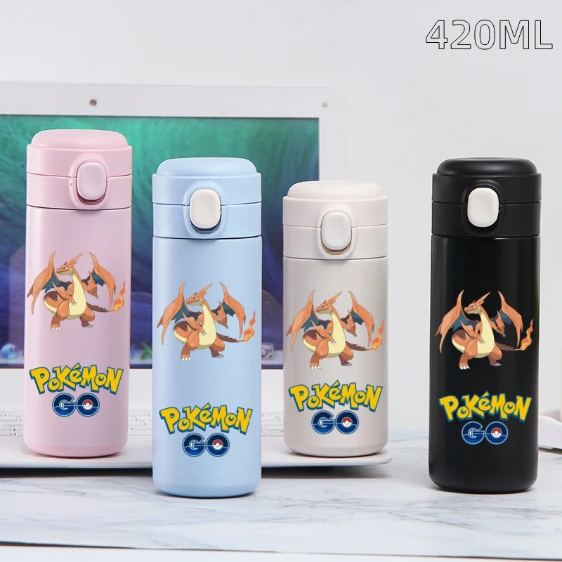 420ML Pokemon Pikachu Stainless Steel Water Cup Leak Proof Vacuum Thermos Travel Portable Cartoon Children Drinking Cup Gift