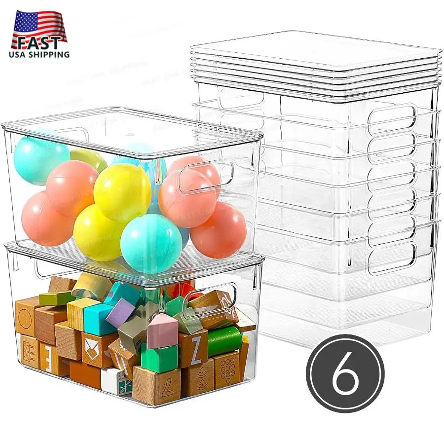 6 Pack Clear Storage Bins with Lids 7 Quart Stackable Storage Boxes for Storage and Organization Plastic Storage Containers wit