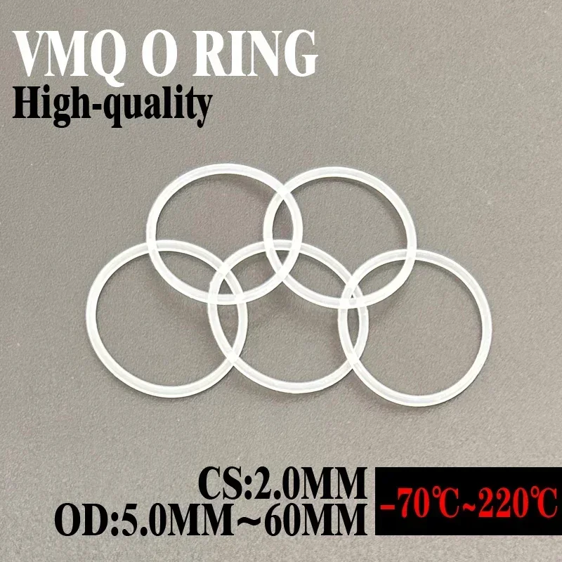 10/50pcs VMQ White Silicone Ring Gasket CS 2mm OD 5 ~ 60mm Food Grade Waterproof Washer Rubber silicone gasket rubber o-ring