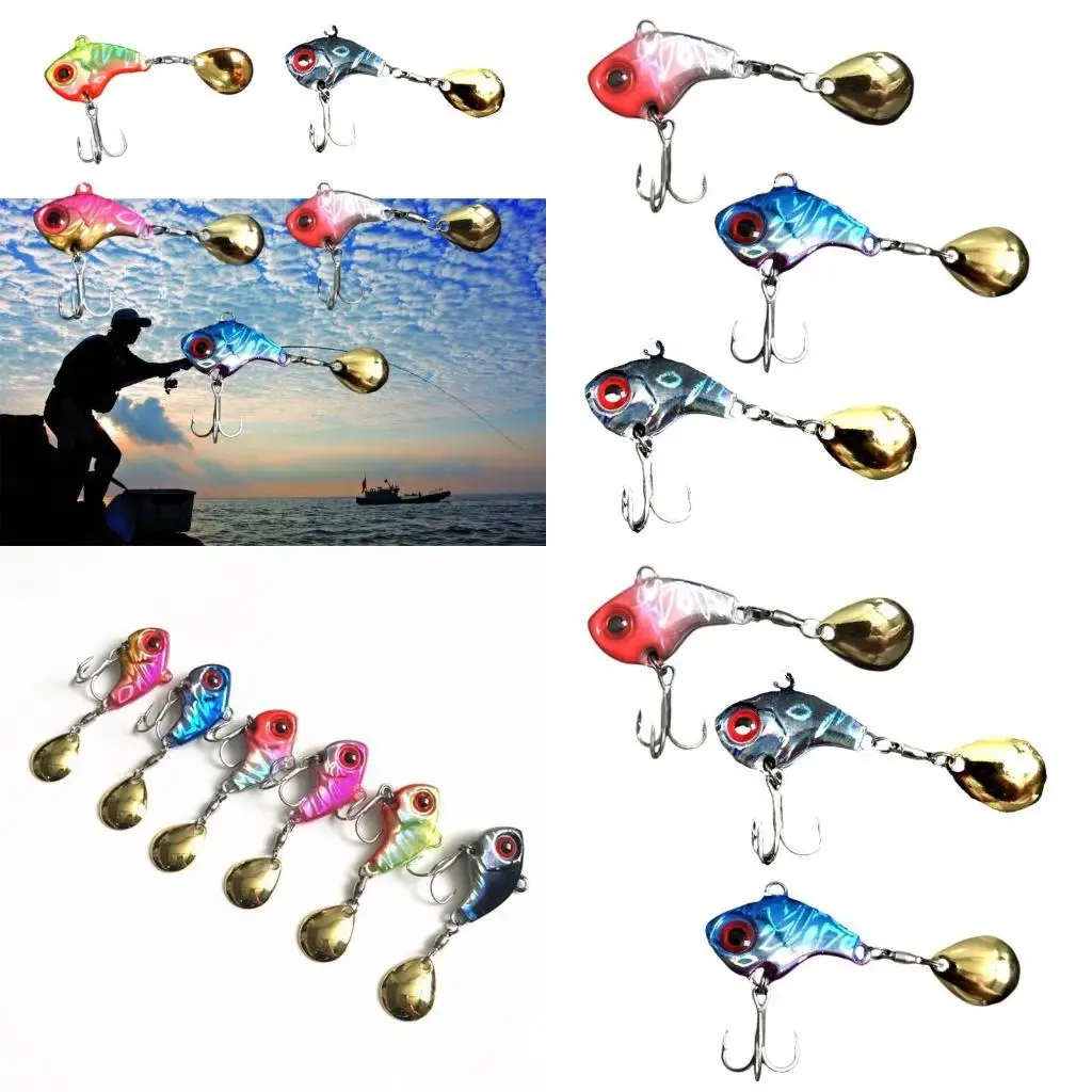 

R6FE 3Pcs Treble Hook Spinner Baits Sequins Lures Fishing Spinner Swimbait Fish Lures
