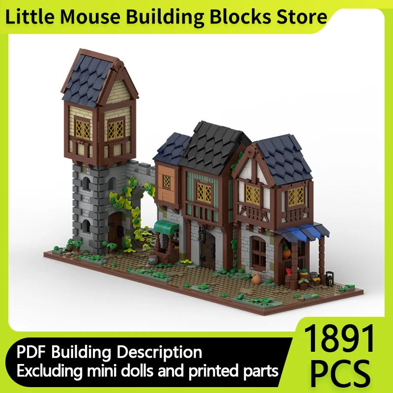 Medieval Street View Model MOC Building Bricks Pedestrian Street Shops Modular Technolog Gift Holiday Assemble Children Toy Suit