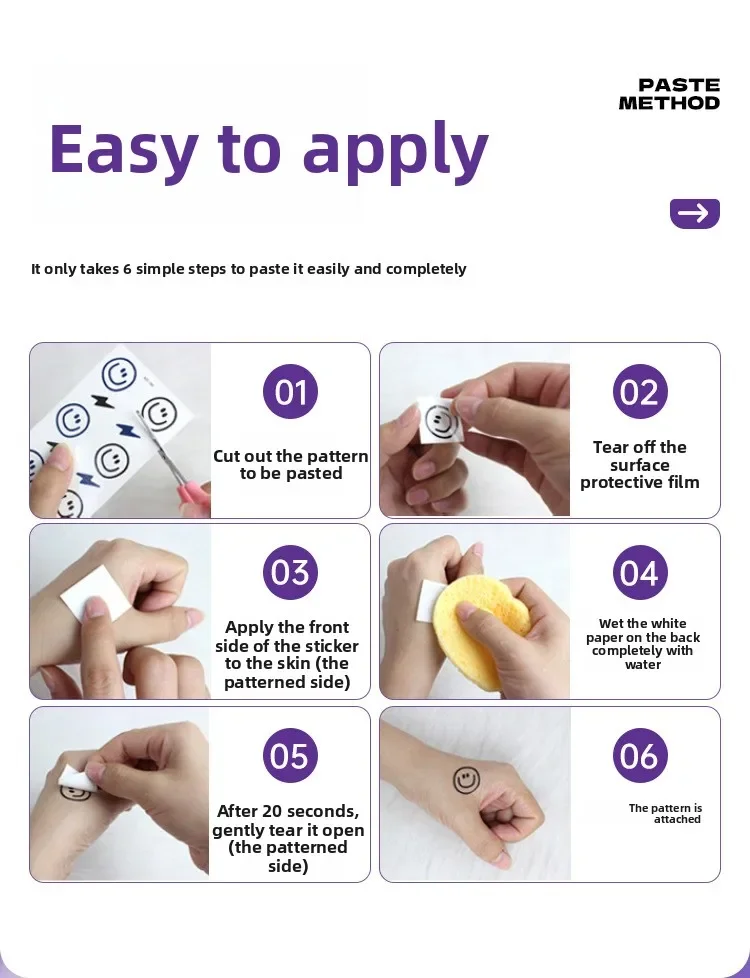 Temporäre Tattoos mit violettem Farbverlauf – realistische wasserfeste Körperkunst, geeignet für Cosplay, Halloween und Party-Make-up (5 Stück)