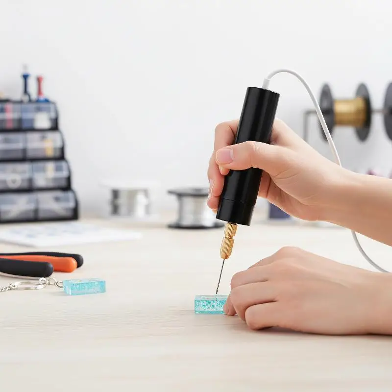 Mini Portable USB Powered Electric Drill 3 Drill Bits Stable Performance for DIY Keychain Pendant Making