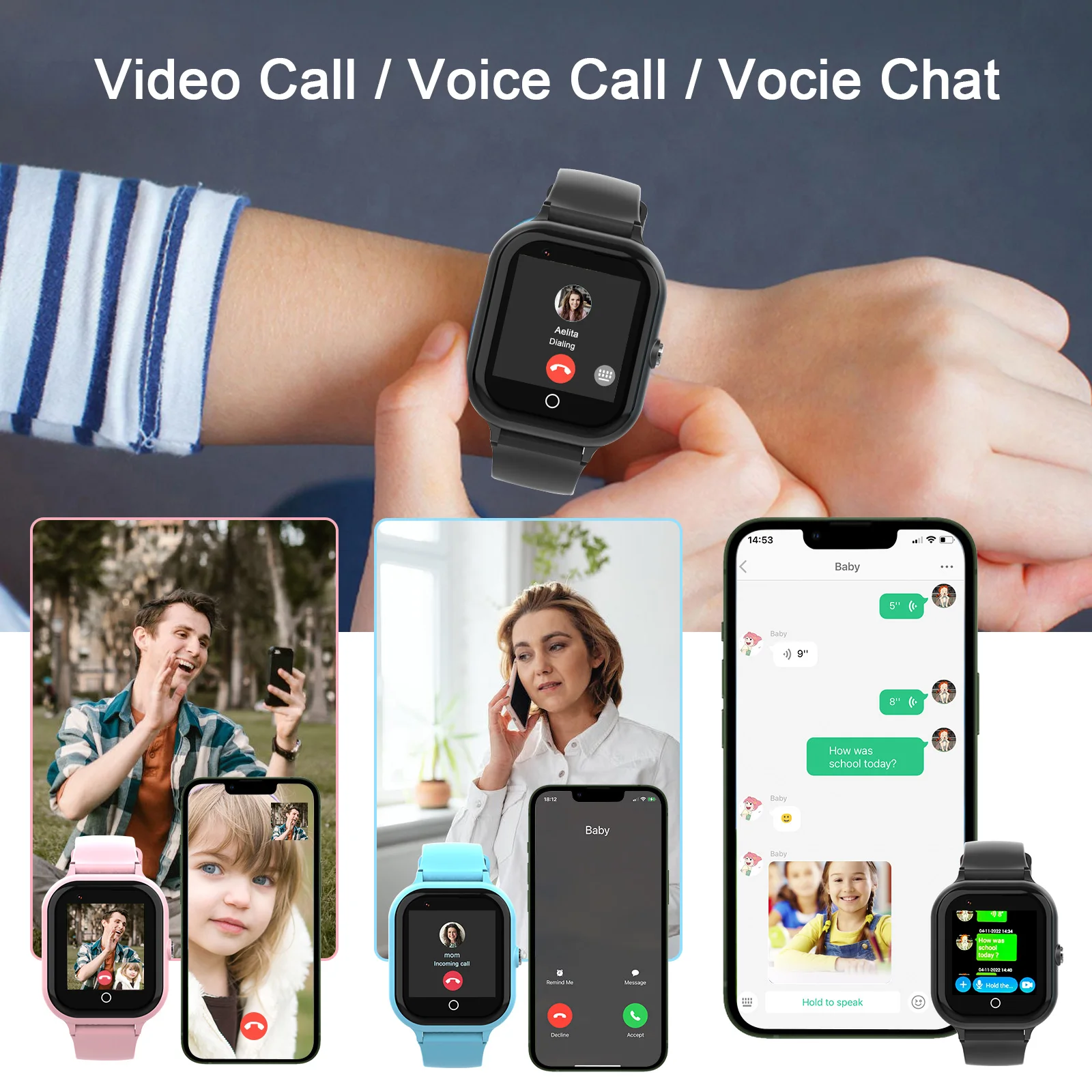 ساعة Wonelex 4G Kids الذكية GPS/WiFi Tracker، مكالمة فيديو WhatsApp، تنبيه SOS والاهتزاز - ساعة هاتف آمنة للأطفال KT24