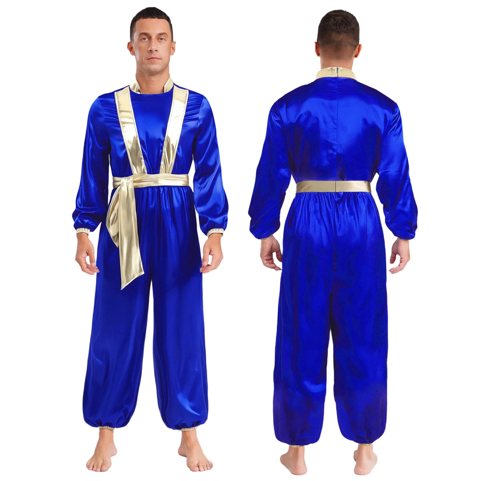 Erwachsene Herren Arabischer Prinz Rollenspiel Kostüm Gold Metallic Robe mit Reißverschluss hinten für Halloween Cosplay Mottopartys