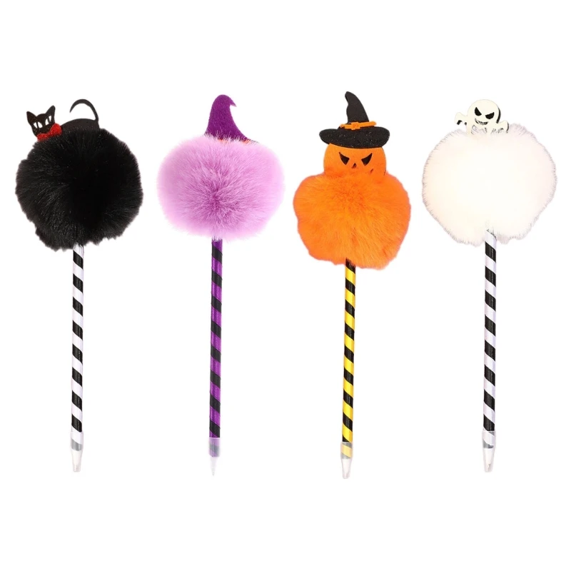 6x/Set Pompoms Ballpoint Pen Smooth Writing Pen 0.7mm Pumpkin Pen Oil Pen Halloween Pen for School Office Work