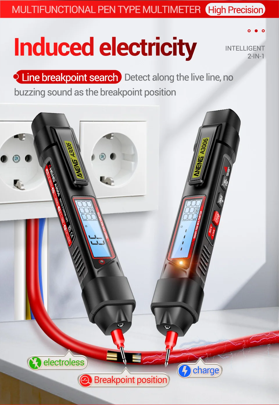 ANENG A3006 Digitales Multimeter Stiftform 4000 Messungen AC DC Spannungsprüfer Widerstands-Kapazitäts-Diodentest Elektrikerwerkzeug – Detail 5