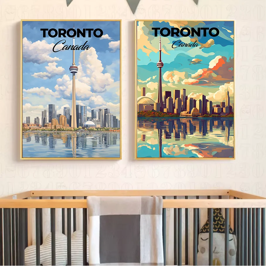 Toronto Canada Paint by Numbers Canvas Print CN Tower Skyline Frameless Canvas Wall Art Unframed DIY Decor