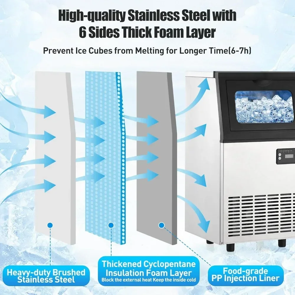 Kostkarka do lodu, 110LBS/24H z pojemnikiem na lód 18LBS i systemem filtracji wody, zawiera miarki, idealny do domu