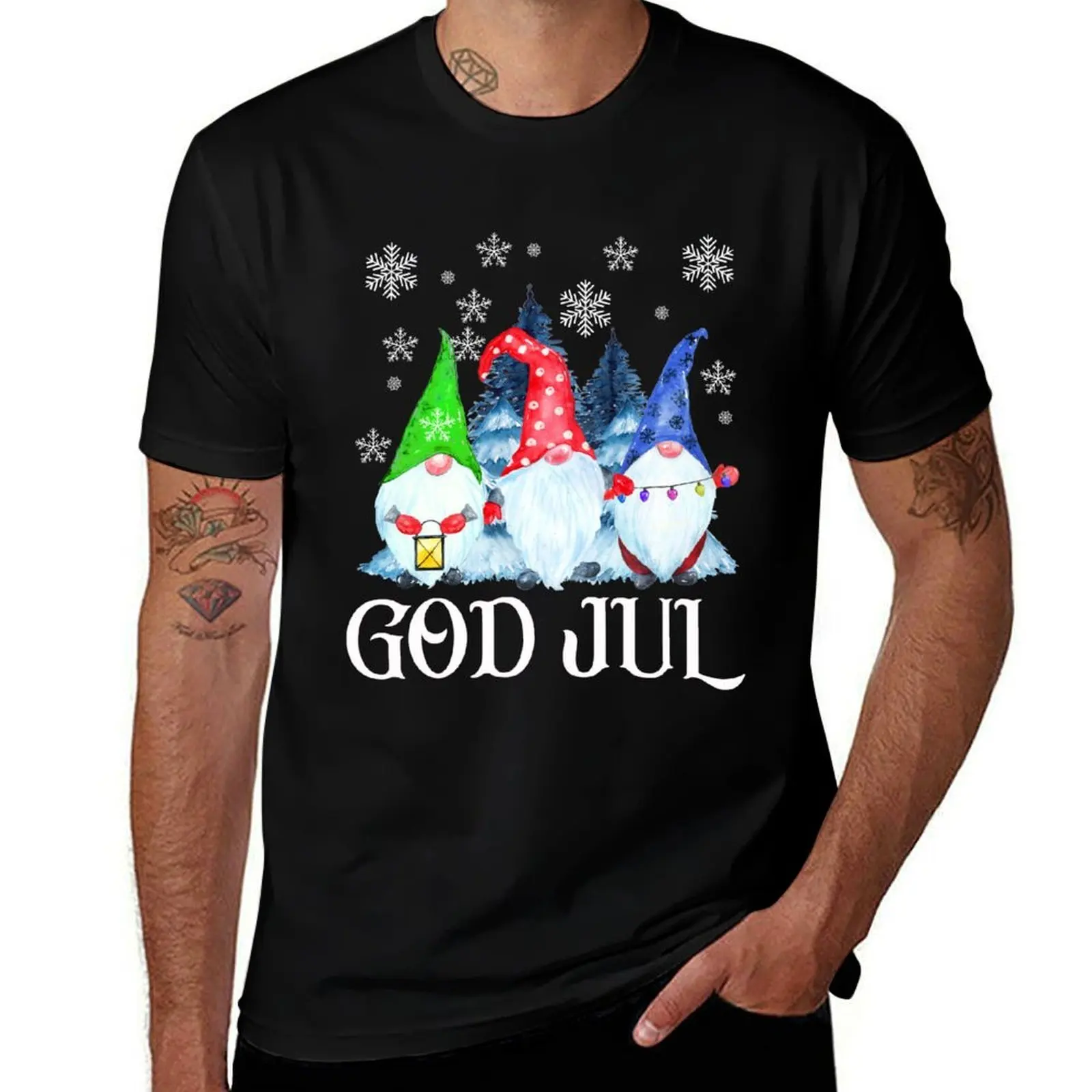 

God Jul Nordic Gnomes Tomte Nisse Scandinavian Swedish norwegian Christmas T-Shirt Fitness Quick Dry Short Sleeve Top