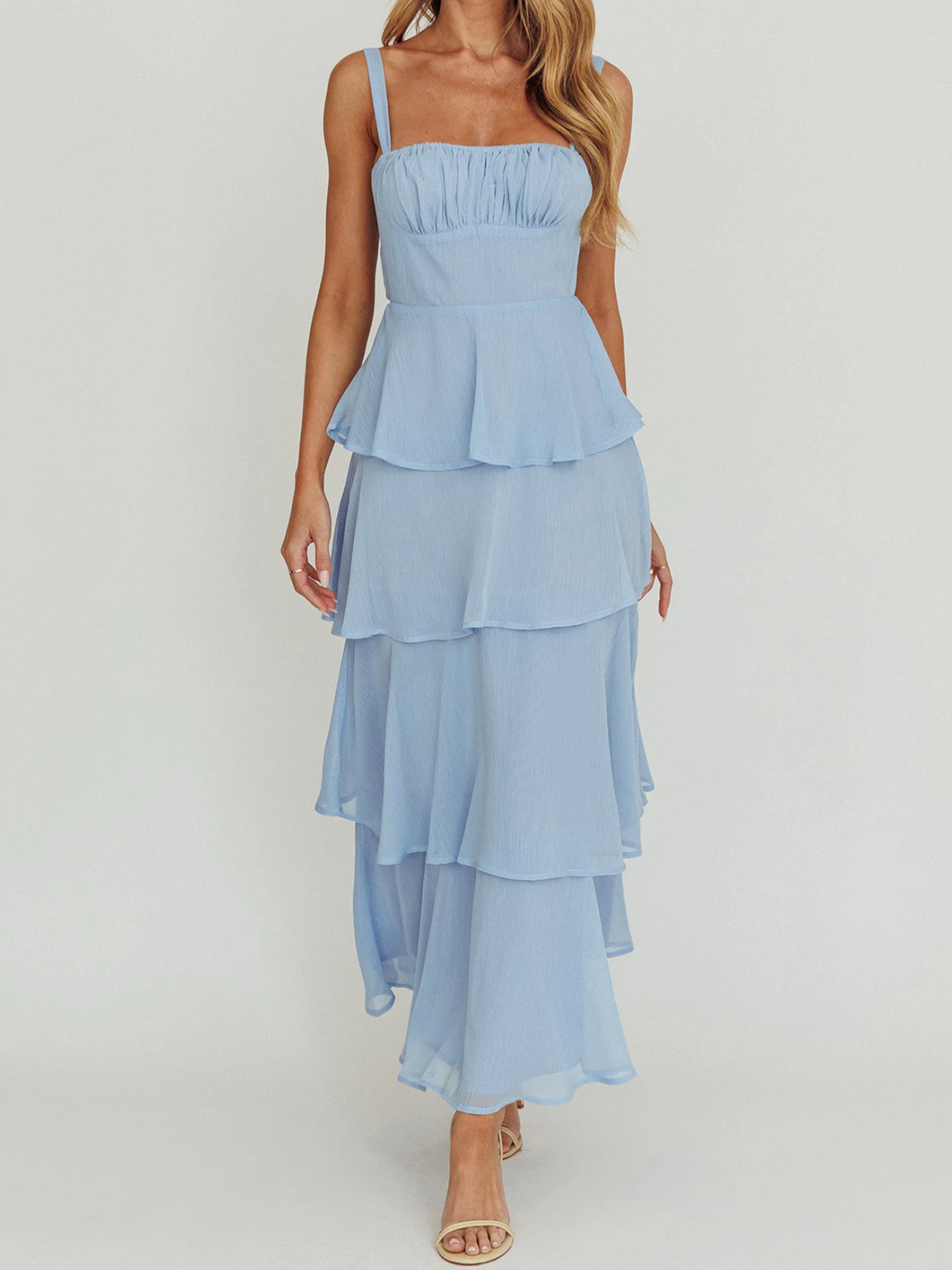 Elegant Women s Sleeveless Maxi Dress with Spaghetti Straps and Smocked Bust Detail in Vibrant Summer Colors