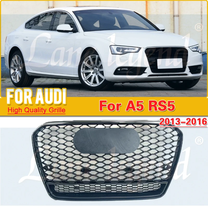 

For RS5 Style Grill For Audi A5 2013 2014 2015 2016ABS Glossy Black Honeycomb Mesh Racing Grille Front Bumper Sport Hood Cover