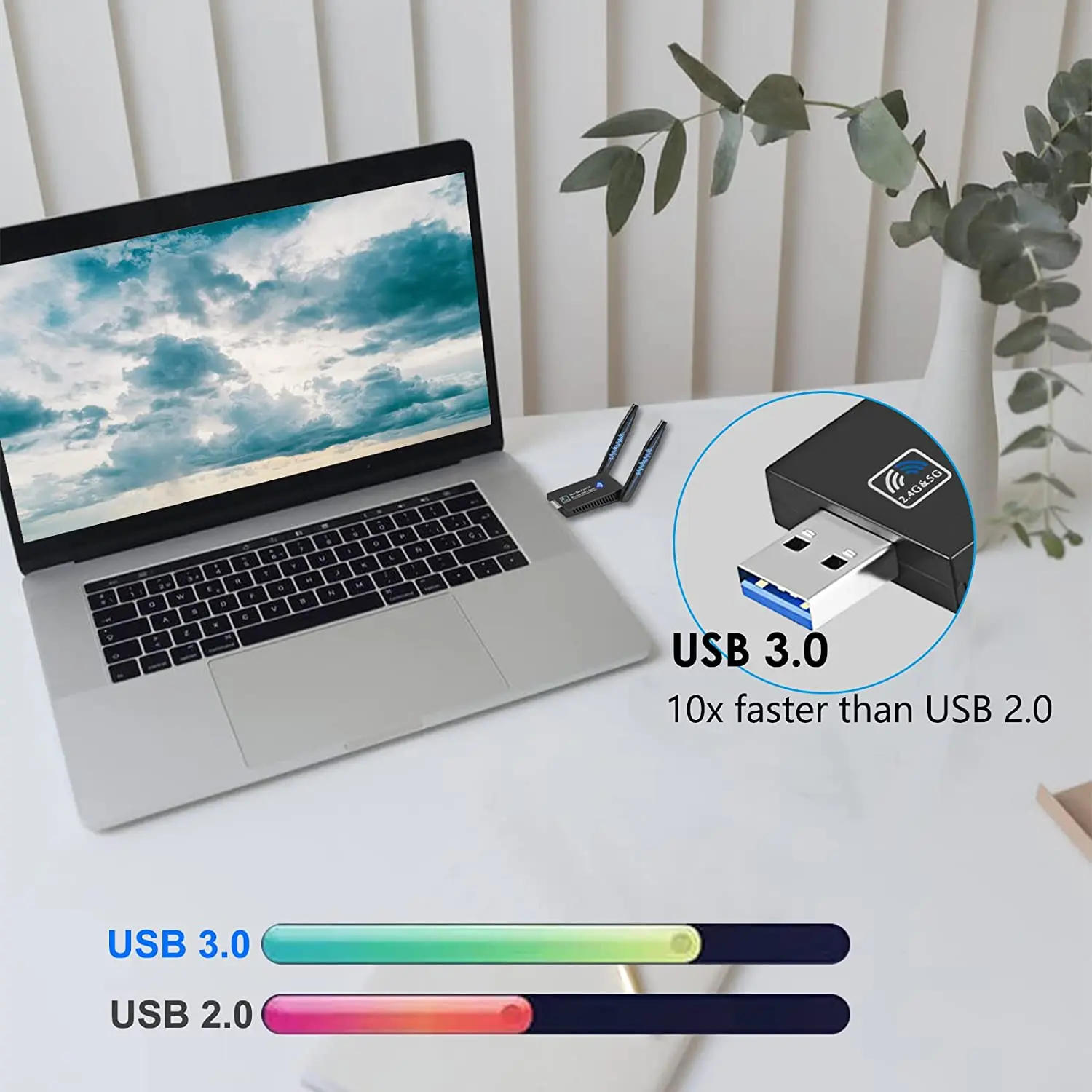 1300Mbps واي فاي محول USB 3.0 ثنائي النطاق 5GHz/2.4GHz محول الشبكة اللاسلكية 2 هوائيات MU-MIMO واي فاي دونغل لنظام التشغيل ويندوز وماك