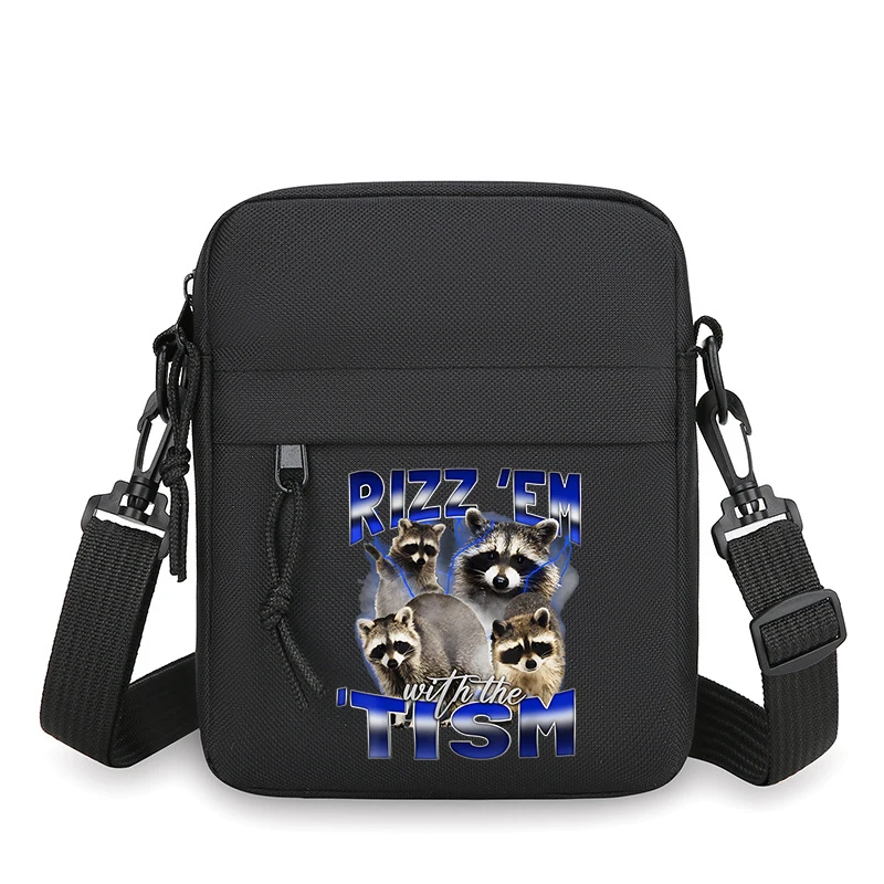 

Hip Hop Raccoon American Style Retro Shoulder Bag Men Women Multi-functional Zipper Mobile Phone Bag Unisex Messenger Bag