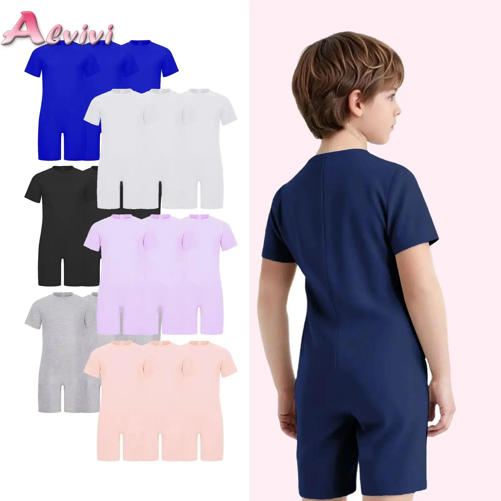 3Pcs Kids Girls Boys Special Needs Adaptive Clothing Round Neck Short Sleeve Back Invisible Zipper Solid Color Jumpsuit for 4-16