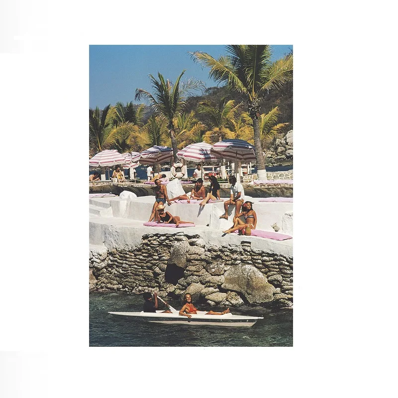 Slim Aarons 'La Concha Clientele', Print Art Canvas Poster, Living Room, Home Wall Decor Picture