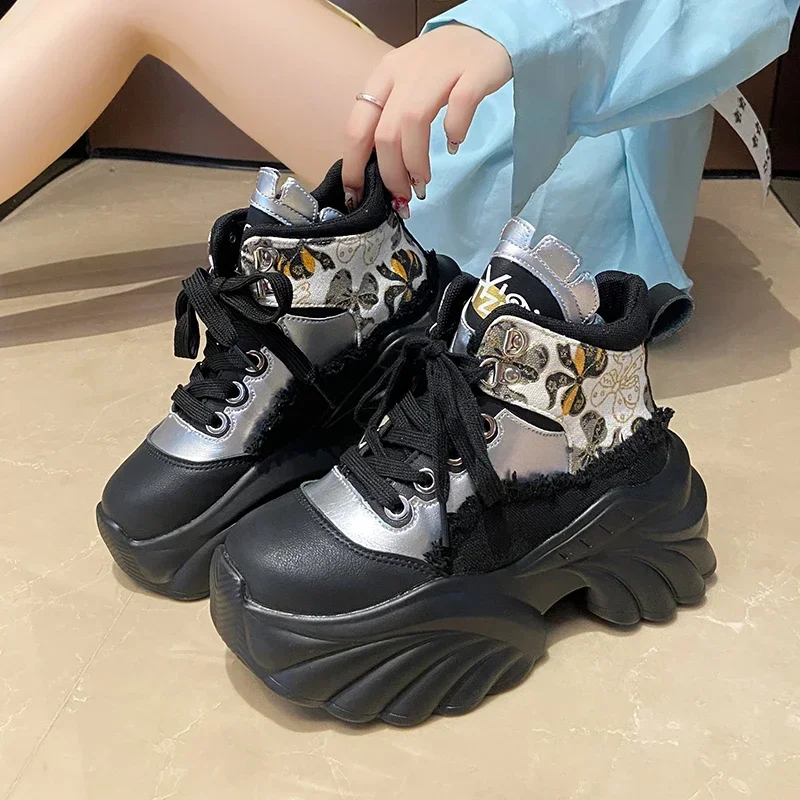 

Модная женская обувь, весенние повседневные дизайнерские кроссовки на толстой подошве 8 см, женская повседневная обувь на шнуровке для девочек, женские кроссовки Zapatos
