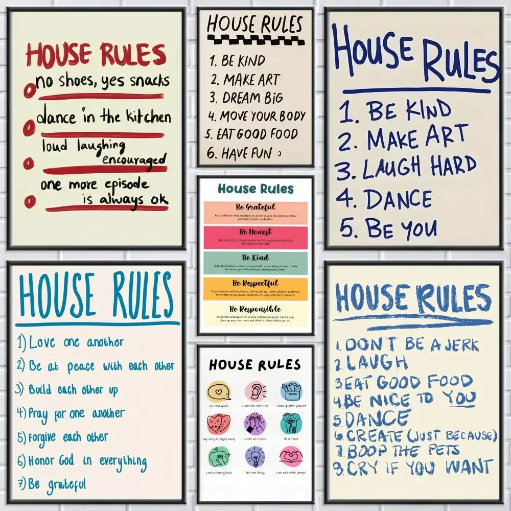 (No frame)Póster de reglas de la casa, pegatinas de pared modernas y elegantes para decoración del hogar, sala de estar, dorm