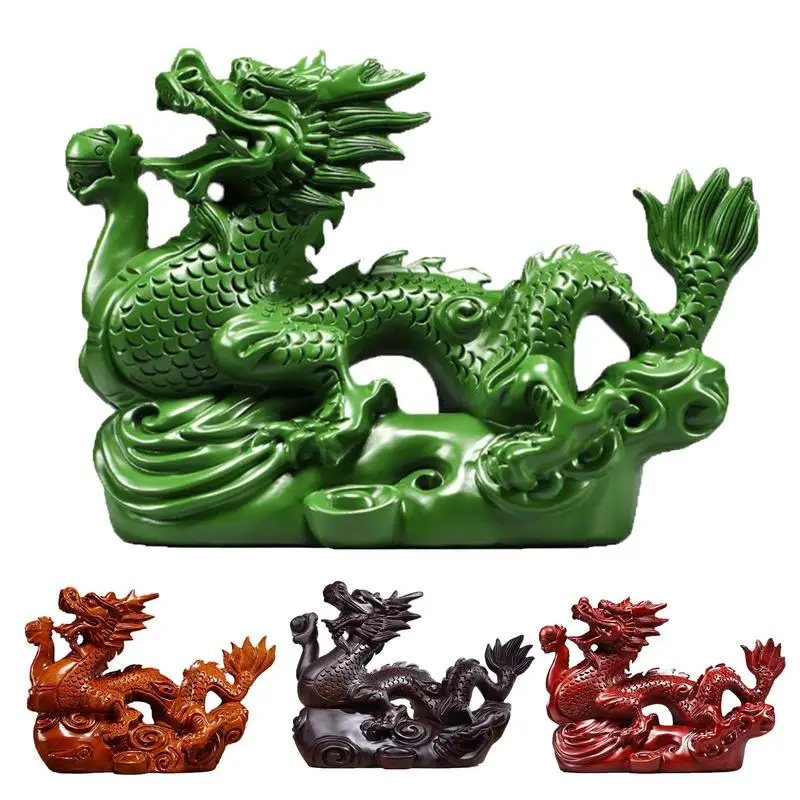 Year of The Dragon 2024 Wood Carving Dragon Ornaments Chinese Zodiac Dragon Statue Figurine Crafts Home Living Room Office Decor