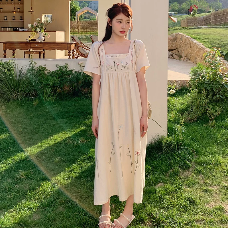 floral midi dress for womens Dahlia princess dresss Collection:Bayside Shells - White gathered elastic shoulder straps Stacees A-Line Floral Lace