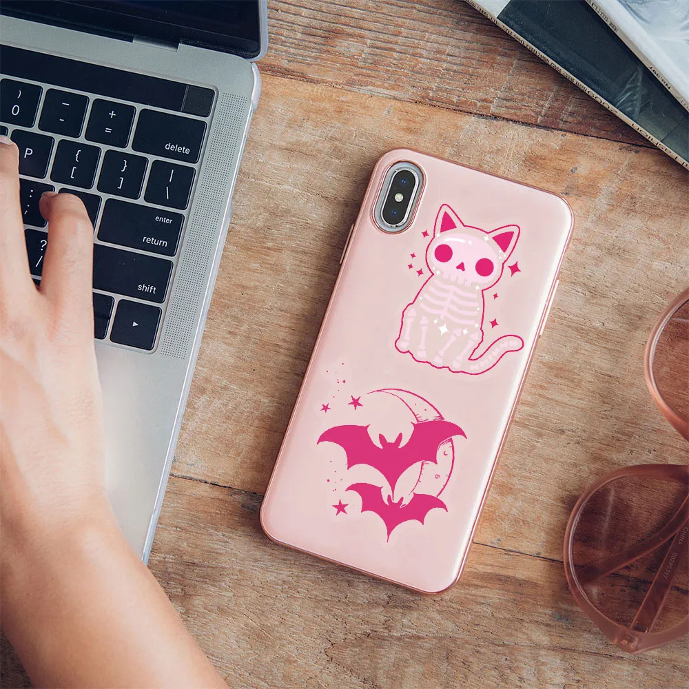 50 STKS Halloween Roze Pompoen Fun PET Stickers Bagage Notebook Skateboarden Water Cup Waterdichte Stickers