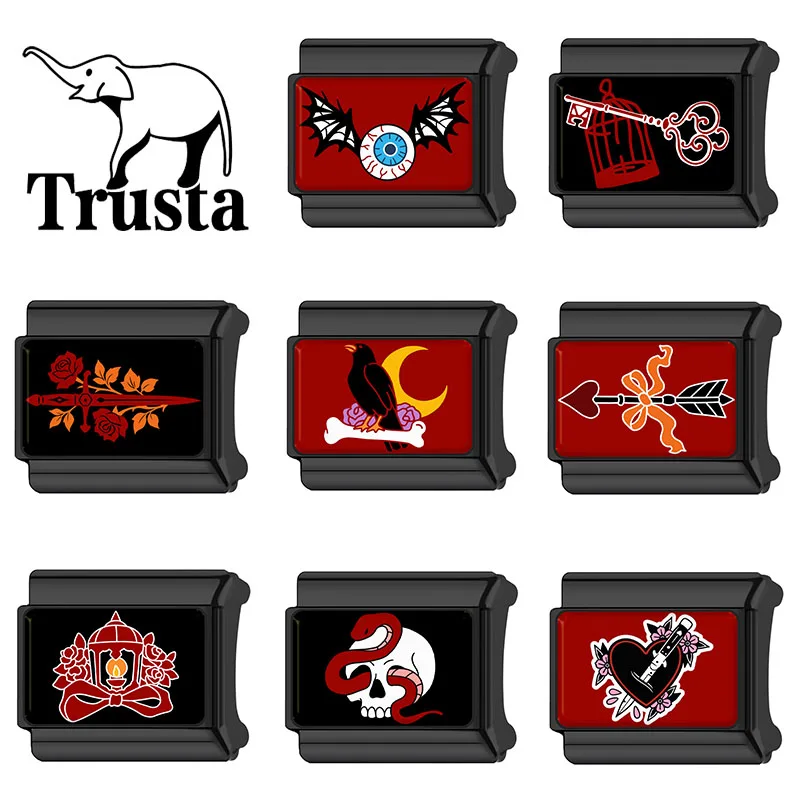 Trusta Dark Gothic style Skeleton Crow Charms for italian bracelet Stainless Steel Accessories Fit 9mm 1pc DIY Making New N794