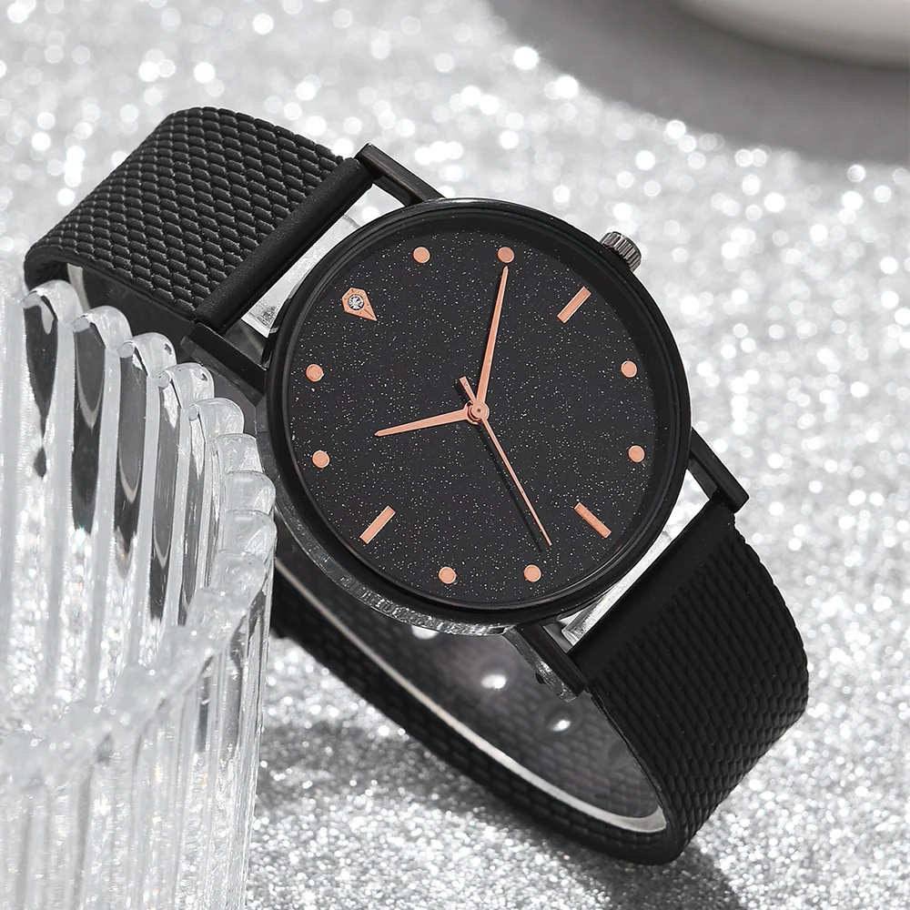 2PCS Set Black Luxury Rhinestone Watches Women Crystal Quartz Bracelet Watches Wristwatch Ladies Dress Wristwatch Clock Relogio