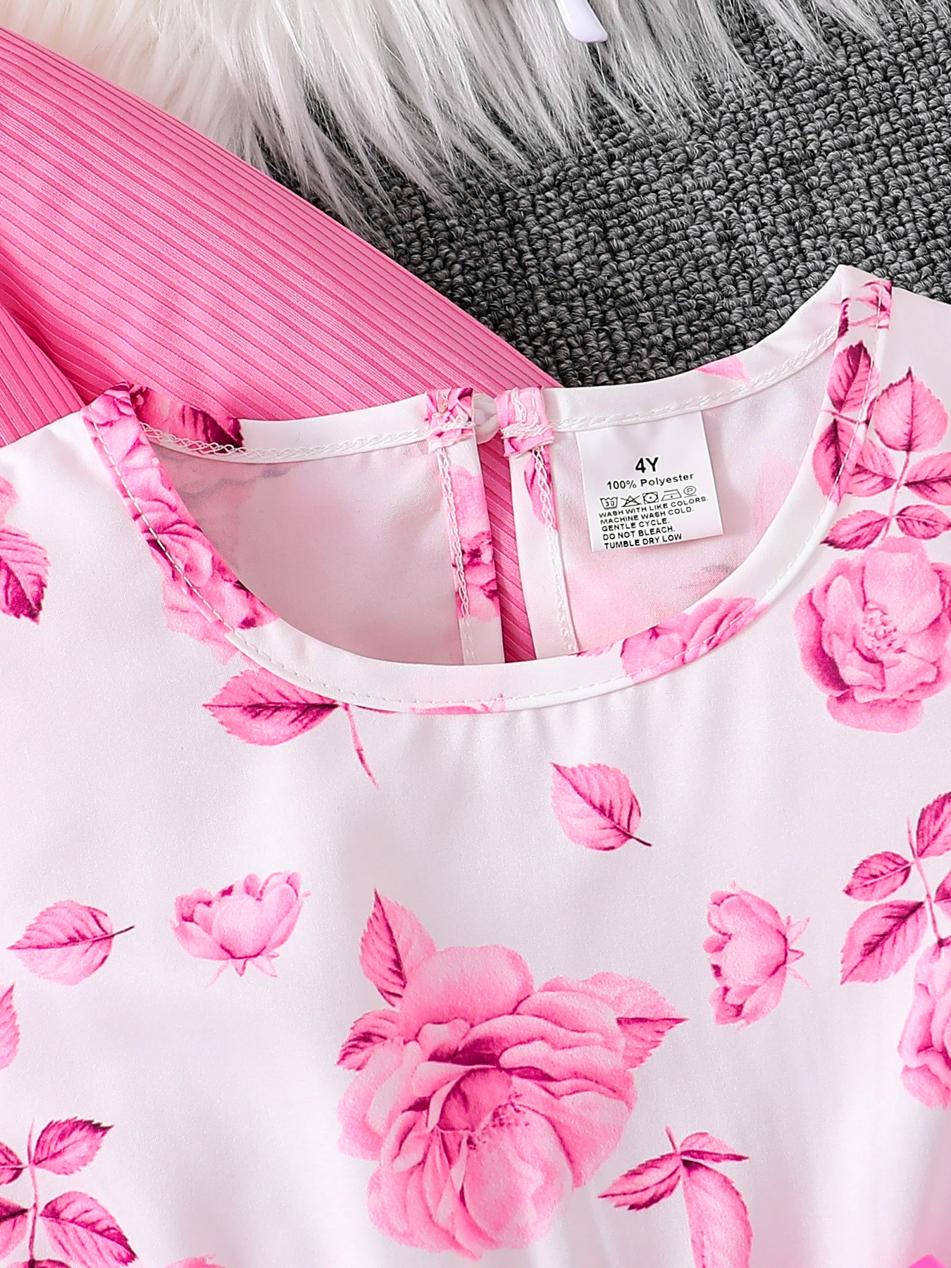 2-piece spring and fall new cute girl fashion pink print dress set-