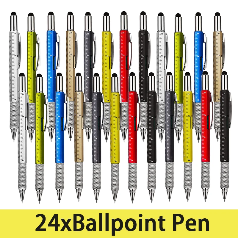 24Pcs 6 In 1 Touch Ballpoint Stylus Pen With Spirit Level Ruler Screwdriver Tool Office School Supplies Hand Tool