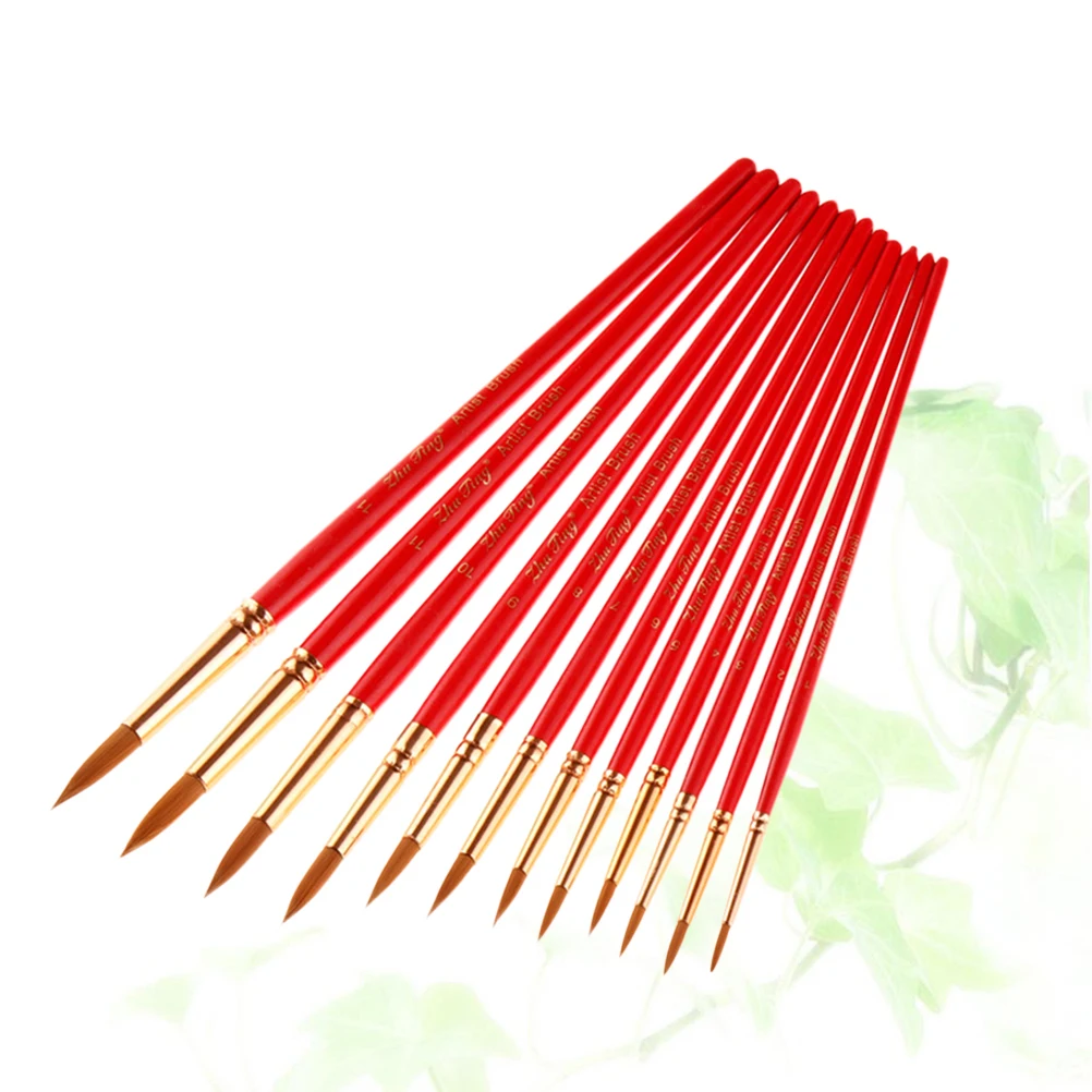 

12pcs Nylon Hair Watercolor Paint Brush Set Red Fine Flexible Brush For Artist Acrylic Gouache Painting School Art Supplies