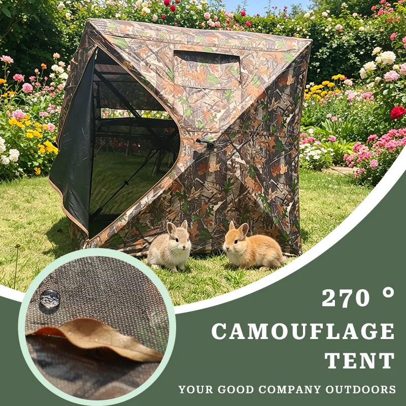 Hunting Blind 270 Degree Camouflage Tent Half Open Door One Way Mesh for Bird Watching Wildlife Photography