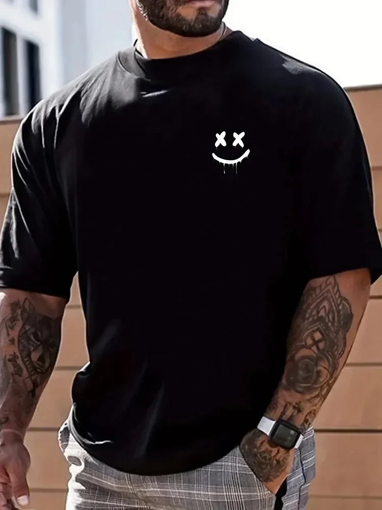 Smile Print T-Shirt for Men's Casual Crew Neck Short-Sleeve Fashion Summer T-Shirts Tops, Regular and Oversize Man Tees Tops image 2