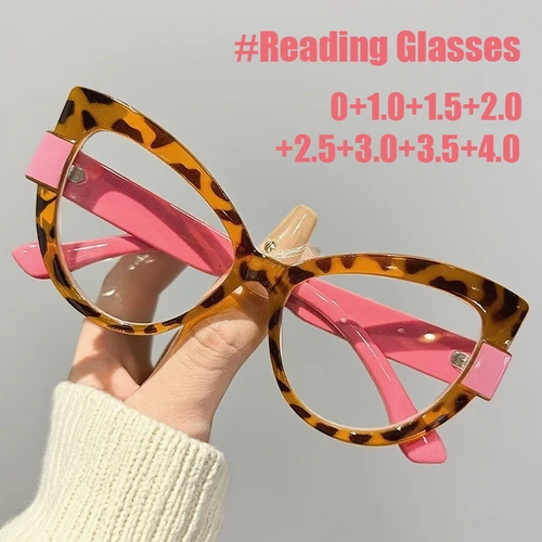 2025 Gafas de lectura tipo ojo de gato con montura grande Vintage para mujer, diseño de moda, montura degradada, gafas para presbicia, dioptrías de 0 a + 4,0