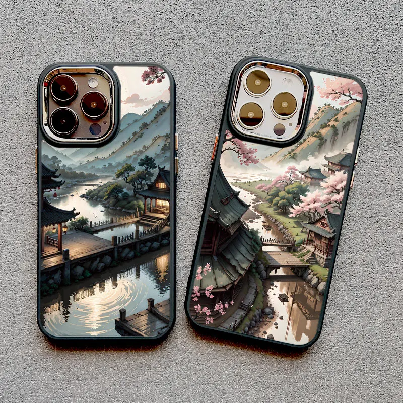Mountain Peak Lake Vintage Silicone Phone Case For iPhone 13 12 Pro Max 16 15 11 Pro Max 14 7 8 Plus SE2 XS X XR Soft Back Cover