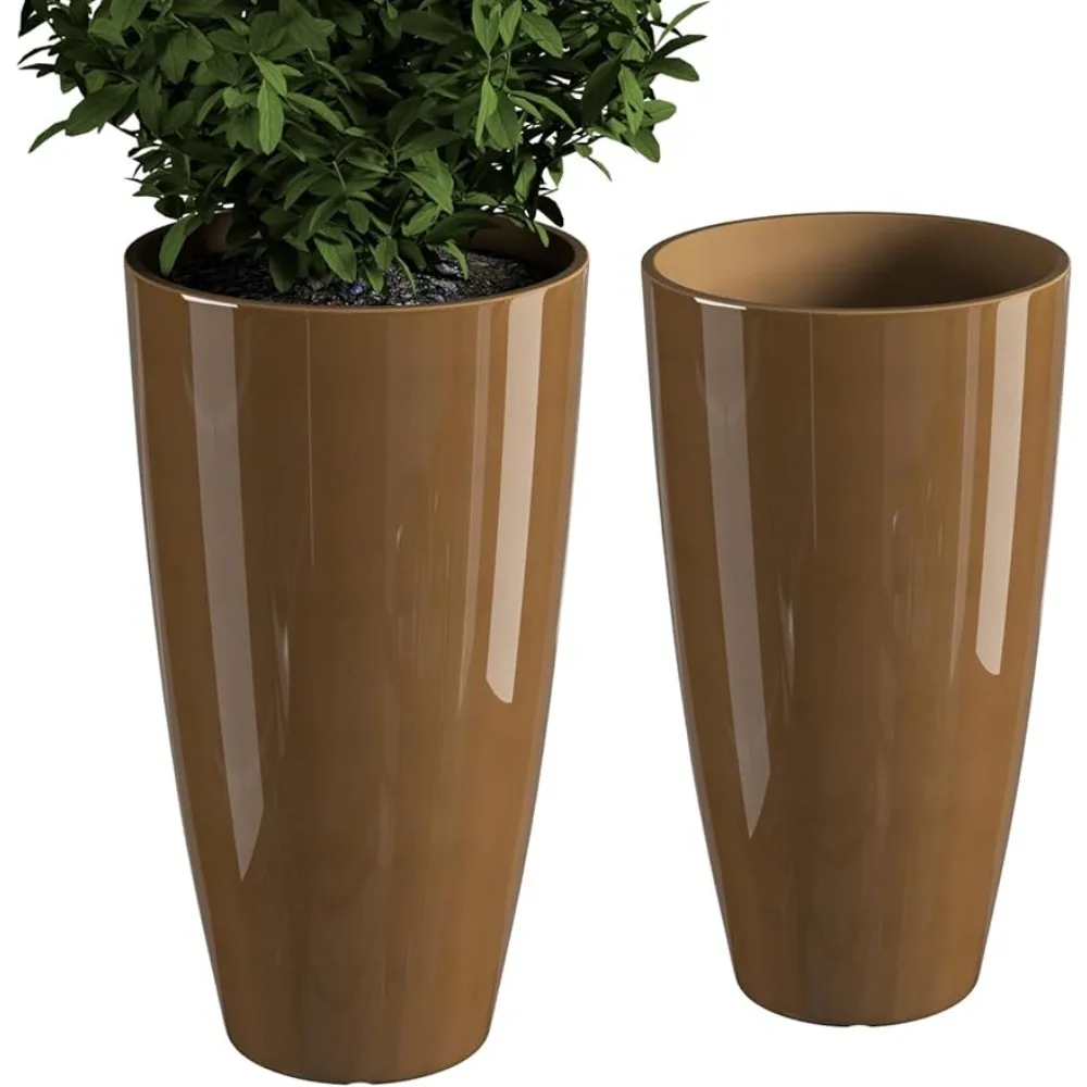 

Planters for Outdoor Plants Set of 2 Pack 21 inch,Tall Planters with Drainage Hole,Large Garden Decorative Plant Pots Champagne