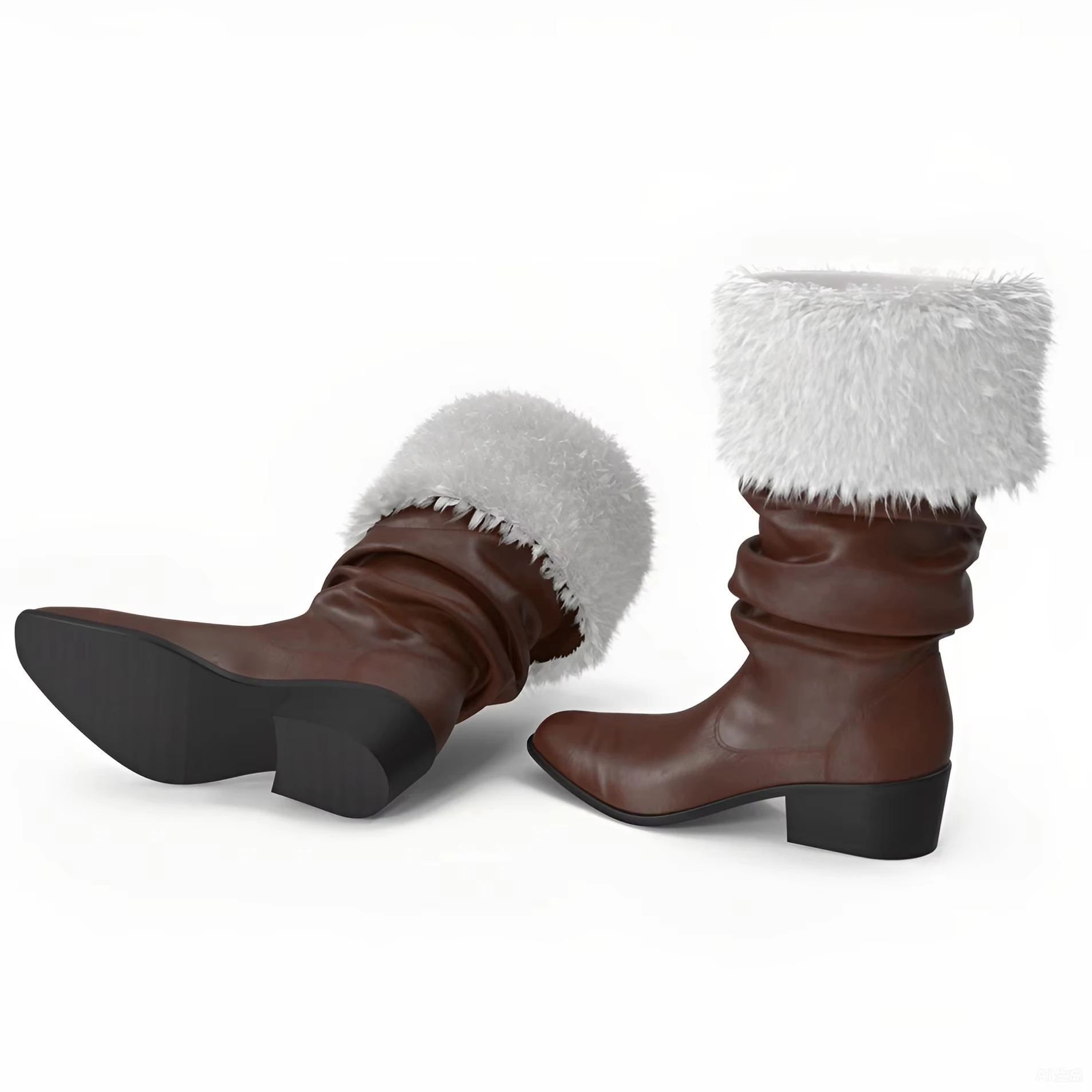 2026 Unisex Black Leather Santa Boots Decorated With White Furry Edge Halloween Christmas Holiday Cosplay Party Costume Footwear 5