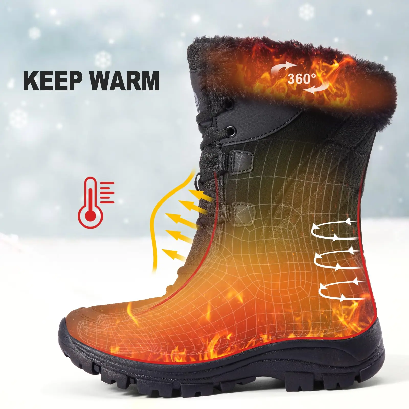 GOLDEN CAMEL Hiking Shoes Waterproof Women\'s Snow Boots Warm Fur Lined Mid-Calf Winter Ladies Shoes for Women Non-Slip Booties