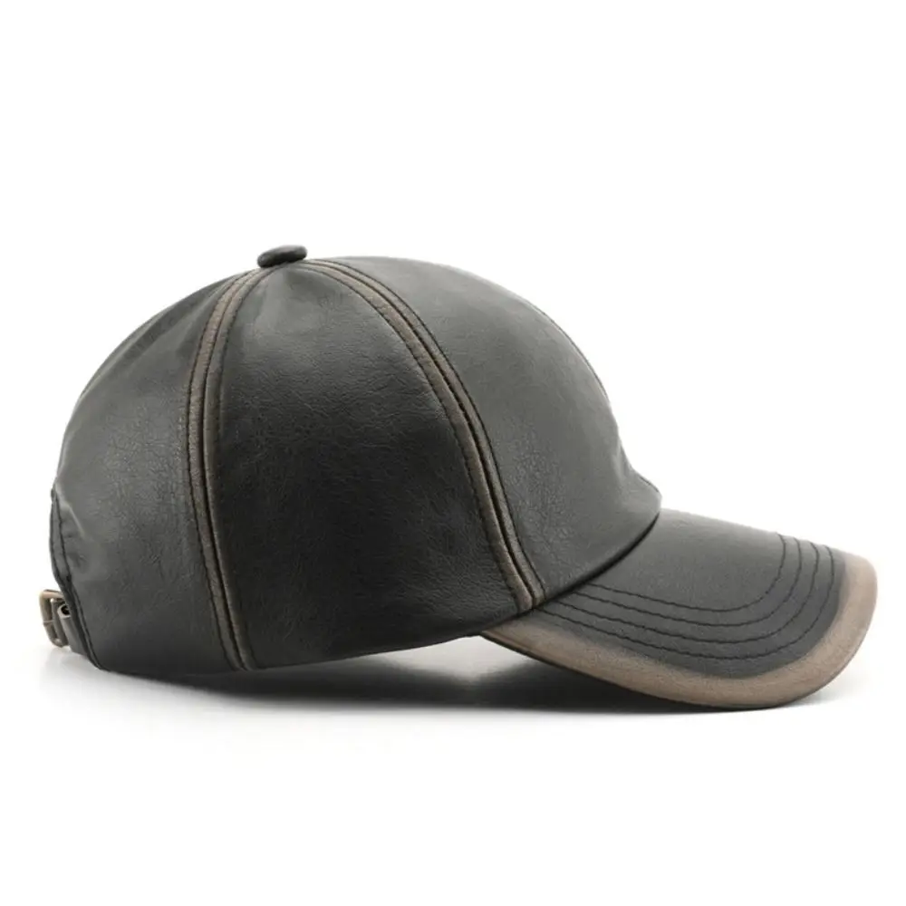 Retro Verstellbare Baseballkappe aus Kunstleder im Used-Look Lässige Gewaschene Leder-Dad-Mütze Sonnenhut für Damen und Herren – Detail 10