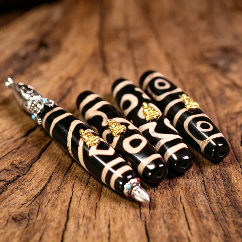 Tibetan natural authentic old mine raw stone necklace inlaid with Shakyamuni and two or three-eyed dzi beads