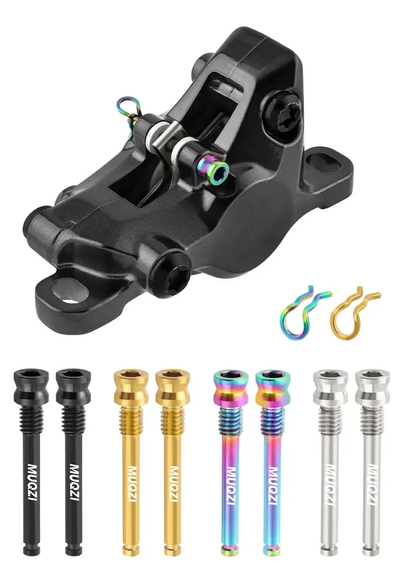 2 Stück Titan-Fahrrad-Scheibenbremssattelschrauben, leichte Befestigungsschrauben mit Befestigungsclip für Rennrad- und MTB-Scheibenbremsbeläge – Detail 1