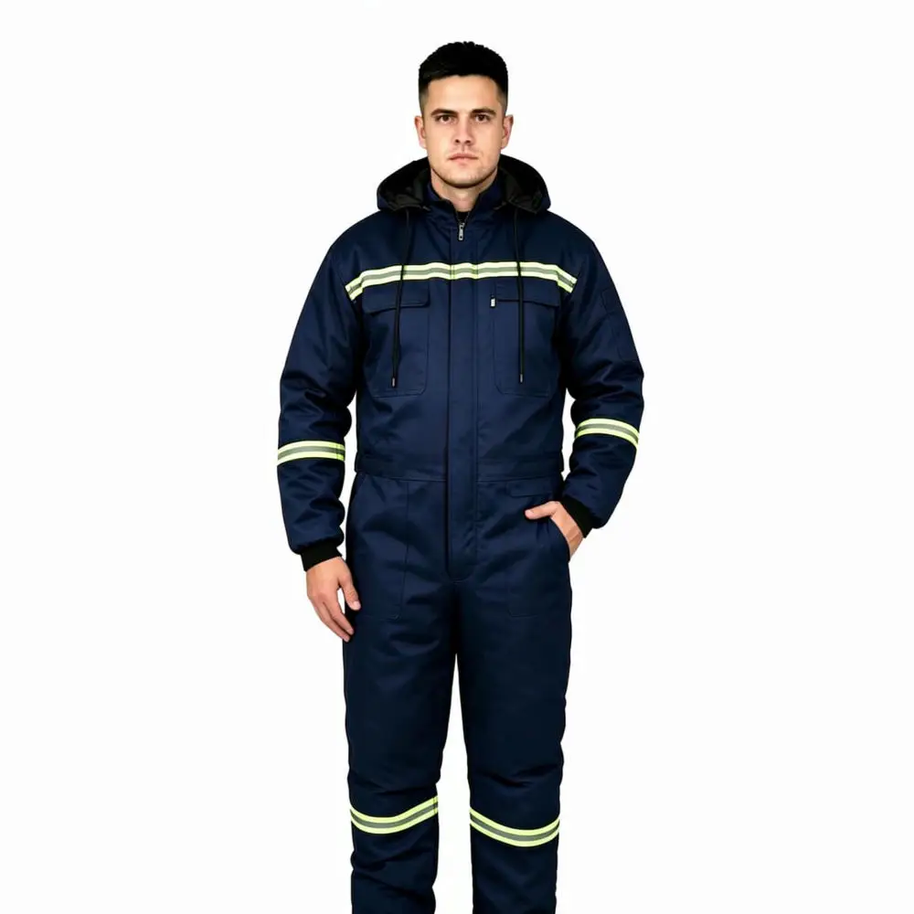 Reflective Thermal Safety Jumpsuit Winter Thickened Workwear Cold Proof One Piece Protective Suit Construction Gear
