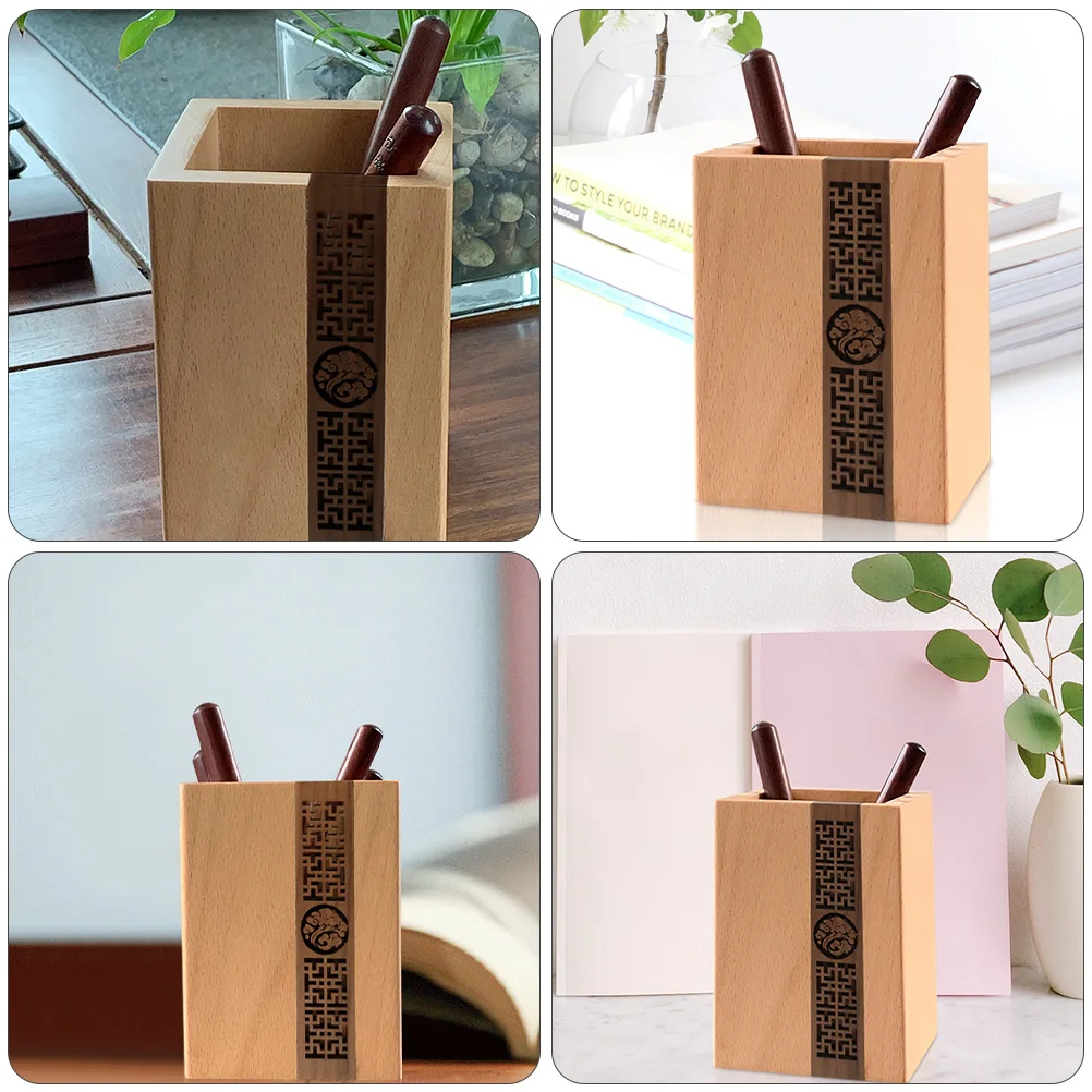 

Solid Wood Wooden Pen Holder Student Holders Desk Stationery Organizer