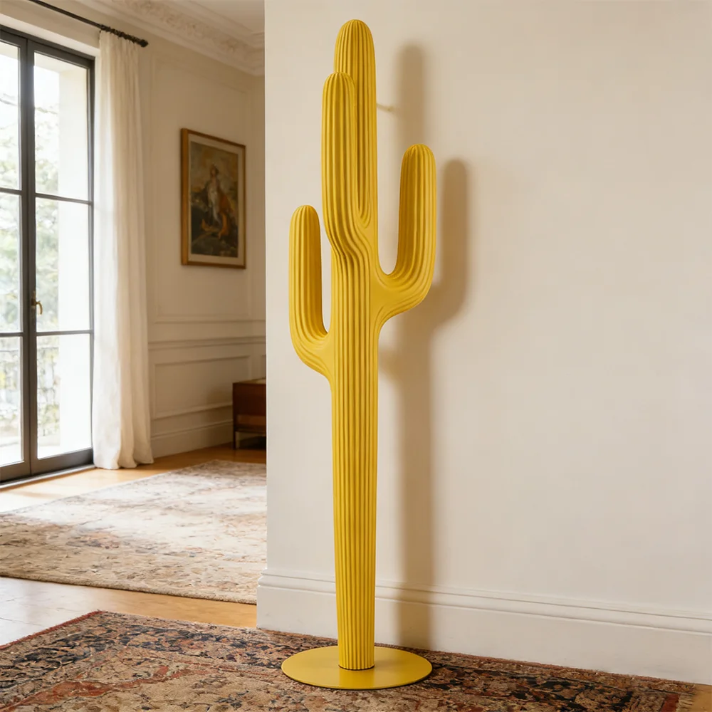 

Modern Yellow Cactus Sculpture Clothes Tree Luxury Home Decoration Nordic Large Floor Ornament Living Room Art Furniture