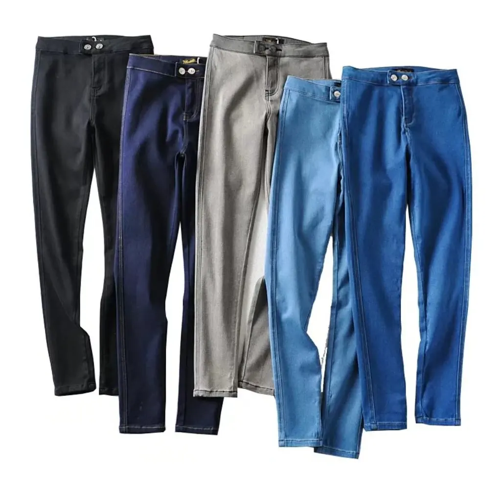 Jeans skinny slim fit elasticizzati a vita alta con 2 fibbie per donna Pantaloni a matita tascabili a forma di cuore nuovi Spice Girl all'ingrosso