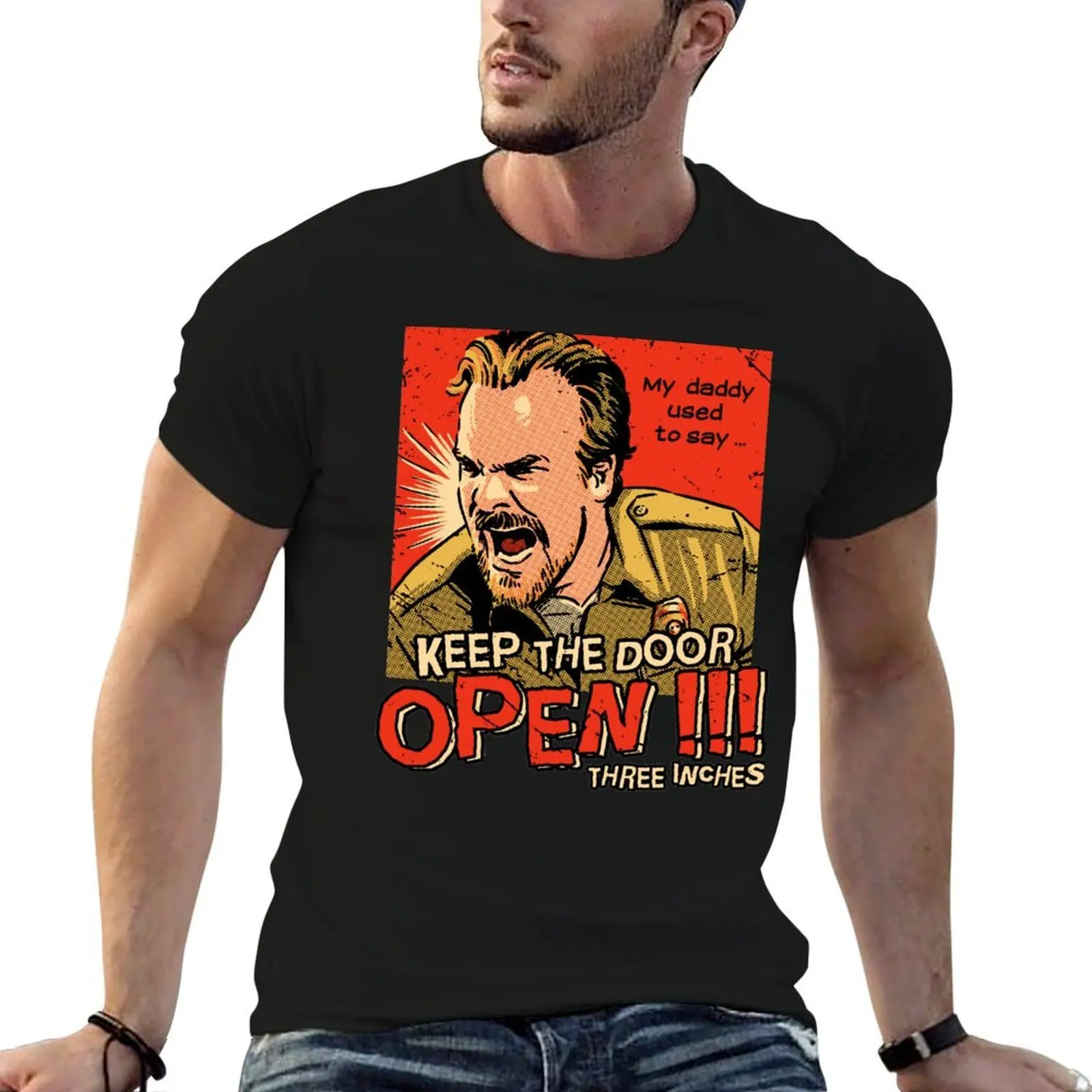 

Jim Hopper Keep the Door Open T-Shirt cotton t shirt pack printed t shirts for man t shirt man cotton T-shirt