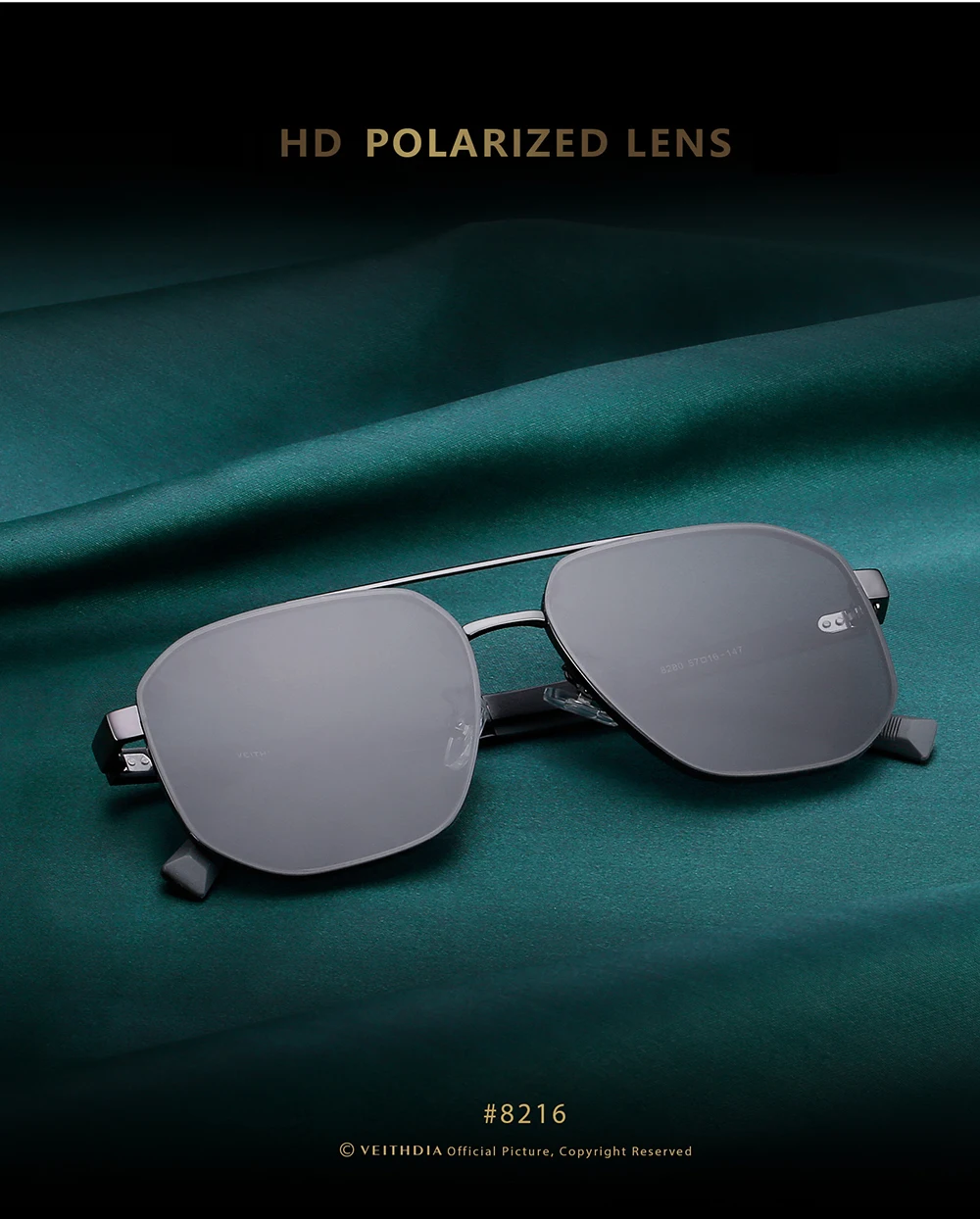 VEITHDIA Vintage Polarisierte Sonnenbrille UV400-Linse Outdoor-Fahrbrille für Männer und Frauen Modische Herren-Sonnenbrille 8280 – Detail 4