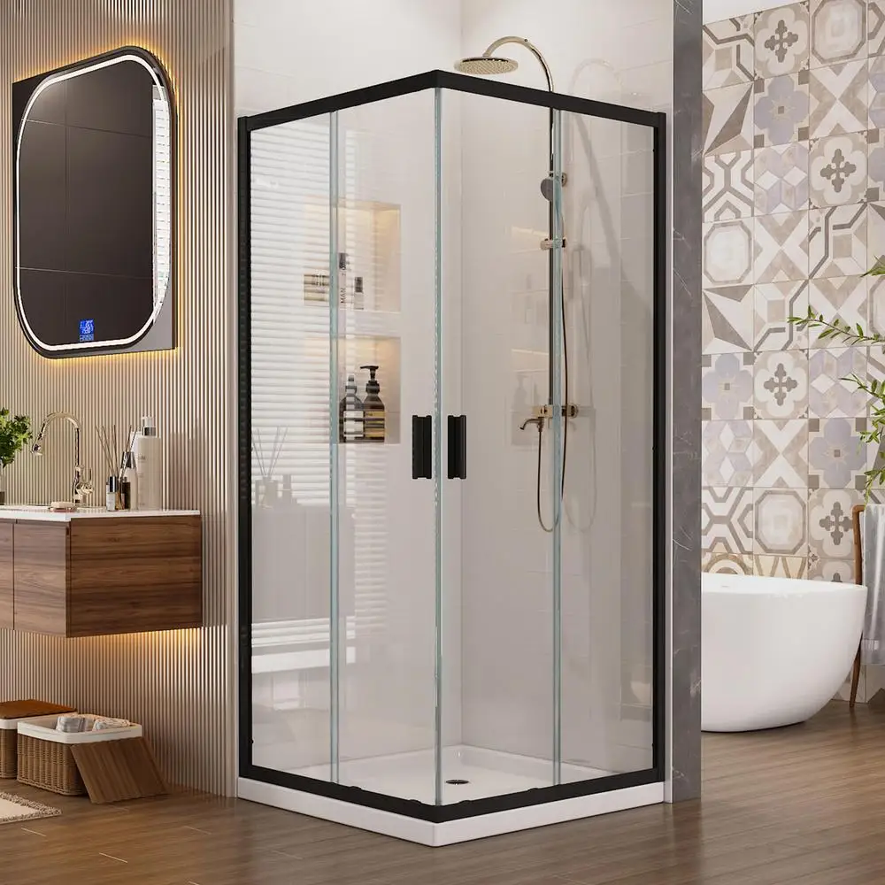 Corner Shower Enclosure Clear Tempered Glass Stainless Steel Frame 36