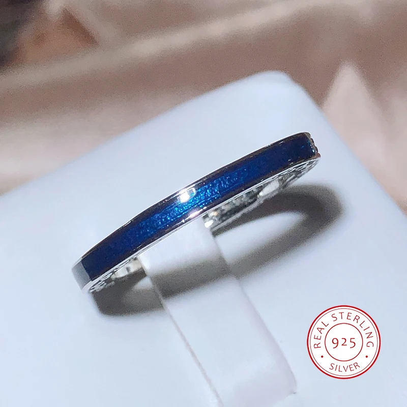 New Hot Blue Zirconia Ultra-thin Ring For Women 925 Stamp Fashion Enamel Drip Ring Party Wedding Jewelry Gift