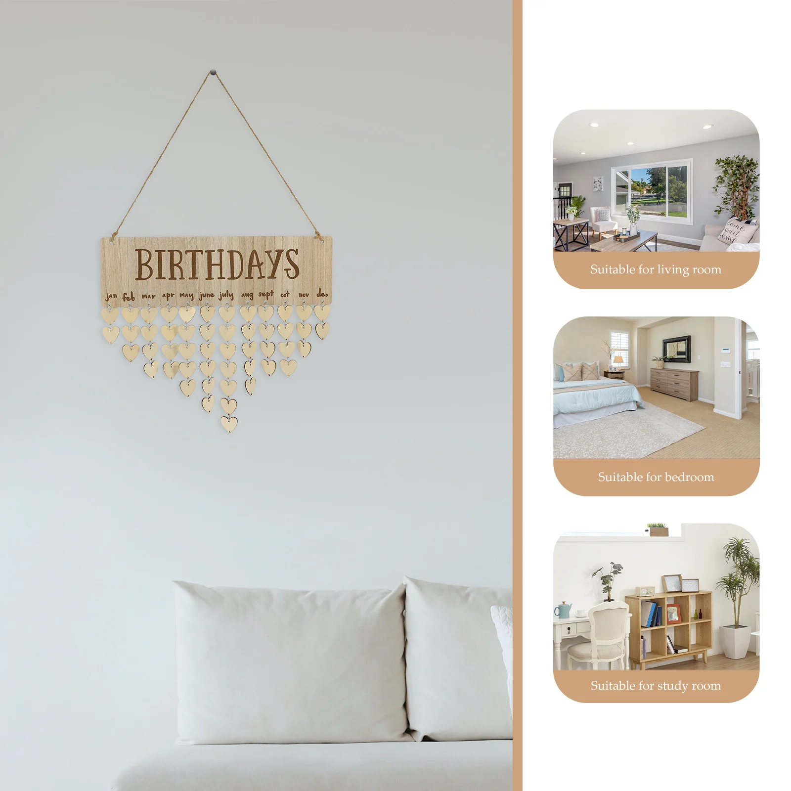 

Wooden Hanging Calendar Family Birthday Reminder Reusable Wall Plaque Handmade Decor Craft Sturdy Home Accessory