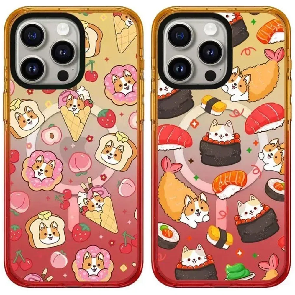 

Cute Black Cat Peach Gradient Border 2.5 Acrylic Magnetic Phone Case Cover for iPhone 13 14 15 Pro Max Protective Case